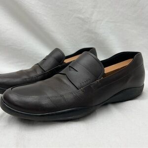 Authentic PRADA Driving Penny Loafers US Size 11 Brown Leather Rubber Soles